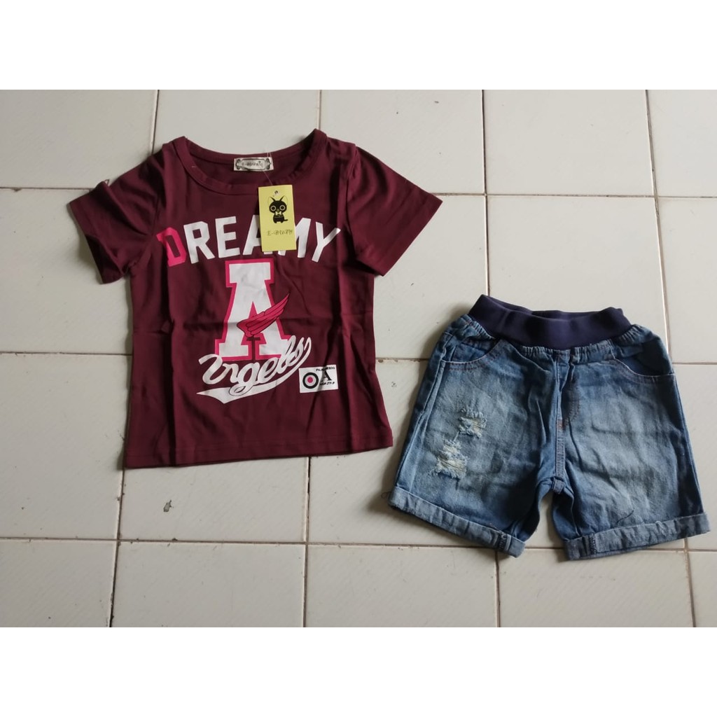 setelan jeans anak perempuan EButy 24-2 GIRL warna maroon