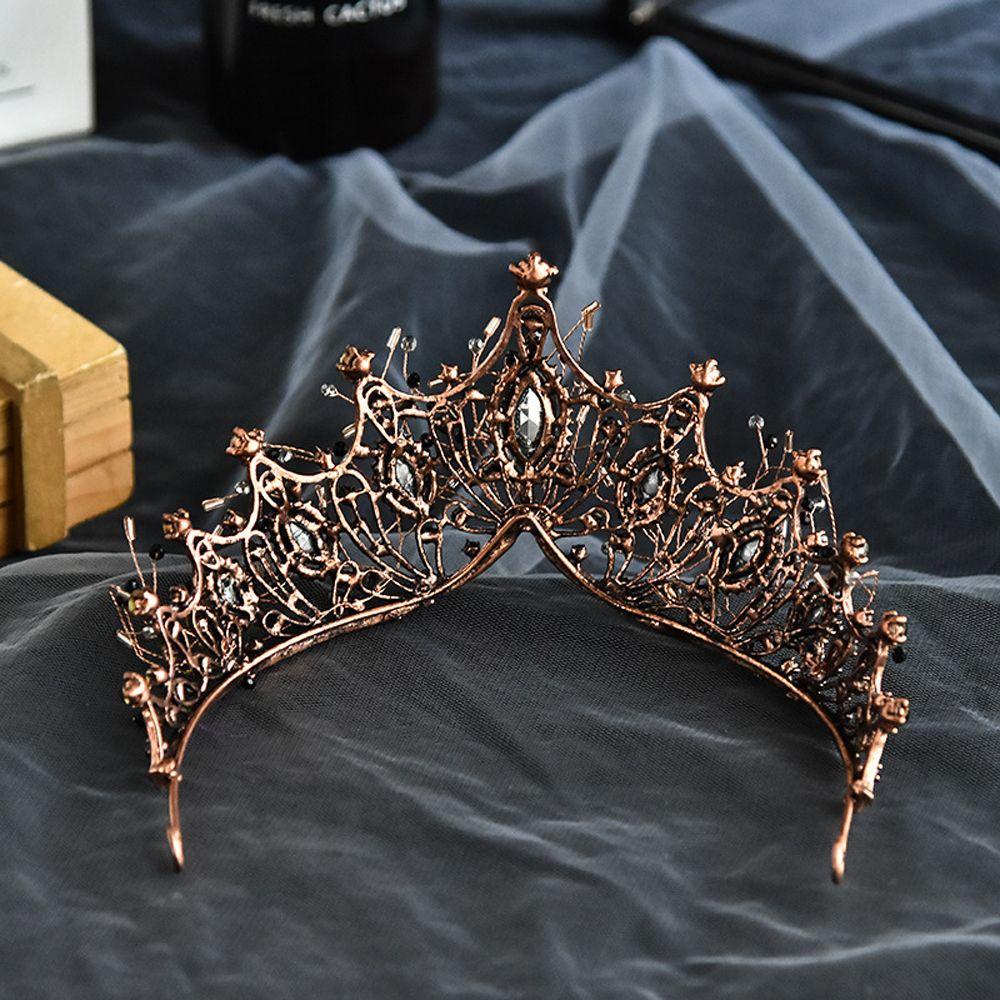 Needway   Baroque Kristal Tiara Retro Bar Mitzvah Gadis Hadiah Pernikahan Rambut Perhiasan Korea Bando Hitam Berlian Imitasi Mahkota