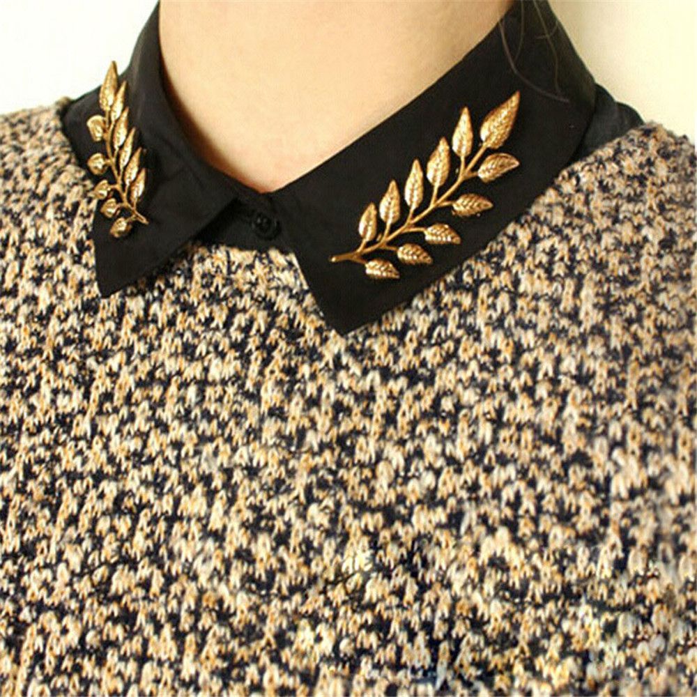 MXBEAUTY Creative Brooch Retro Shirt Classic Collar Pin Fashion Golden Silver Exquisite Buckle Leaves/Multicolor