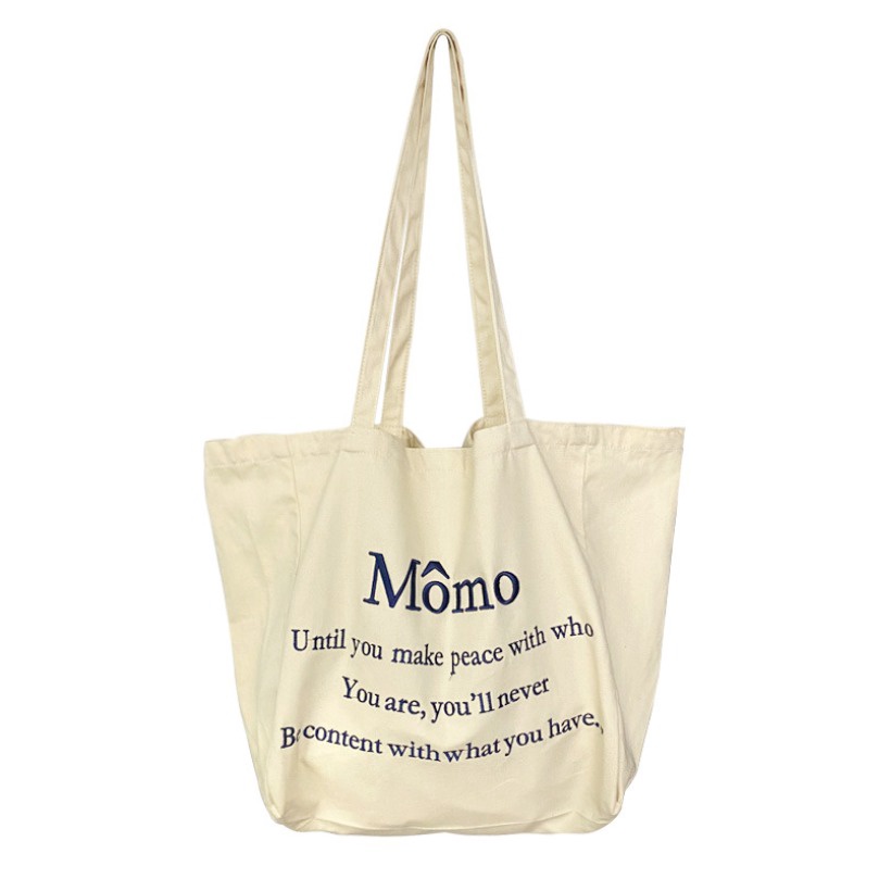 FINOM MO MO - Totebag Kanvas Bordir Polos Wanita Remaja Korean Style