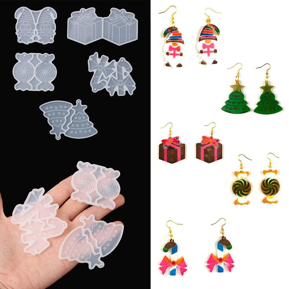 5pcs Cetakan Resin Epoksi UV Bahan Silikon Untuk Membuat Perhiasan Anting Menjuntai