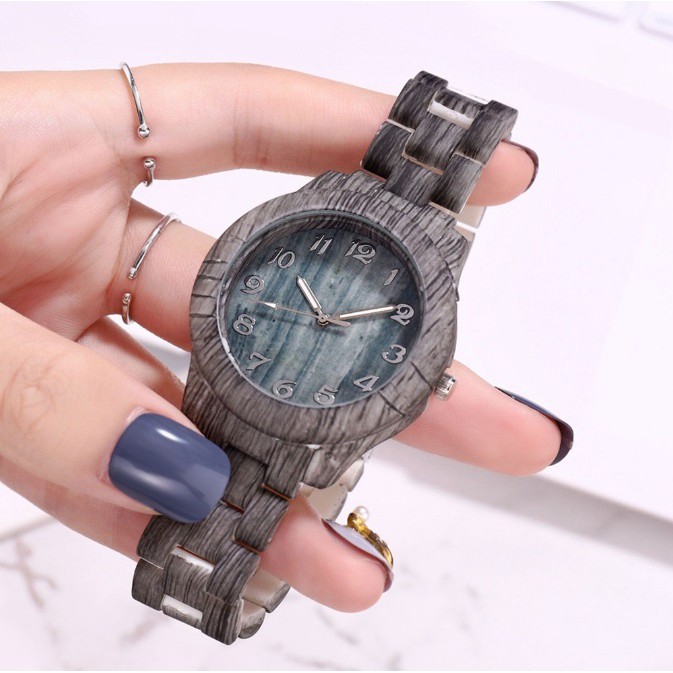 Jam Tangan KAYU Fashion Wanita Gaya Korea Casual Model Bulat Strap Quartz Analog Women Watches