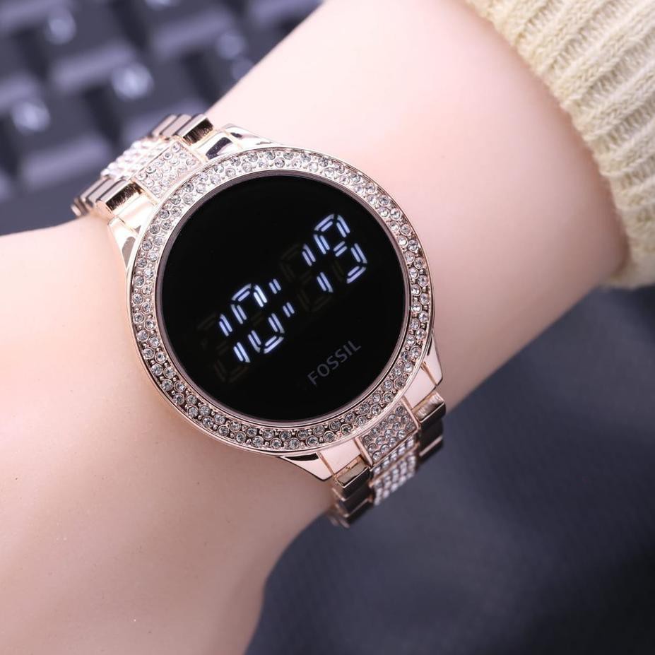 Jam Tangan Wanita Fashion 4130 Digital Led Touch Tali Rantai Tanggal Hari Aktif Free Box &amp; Baterai