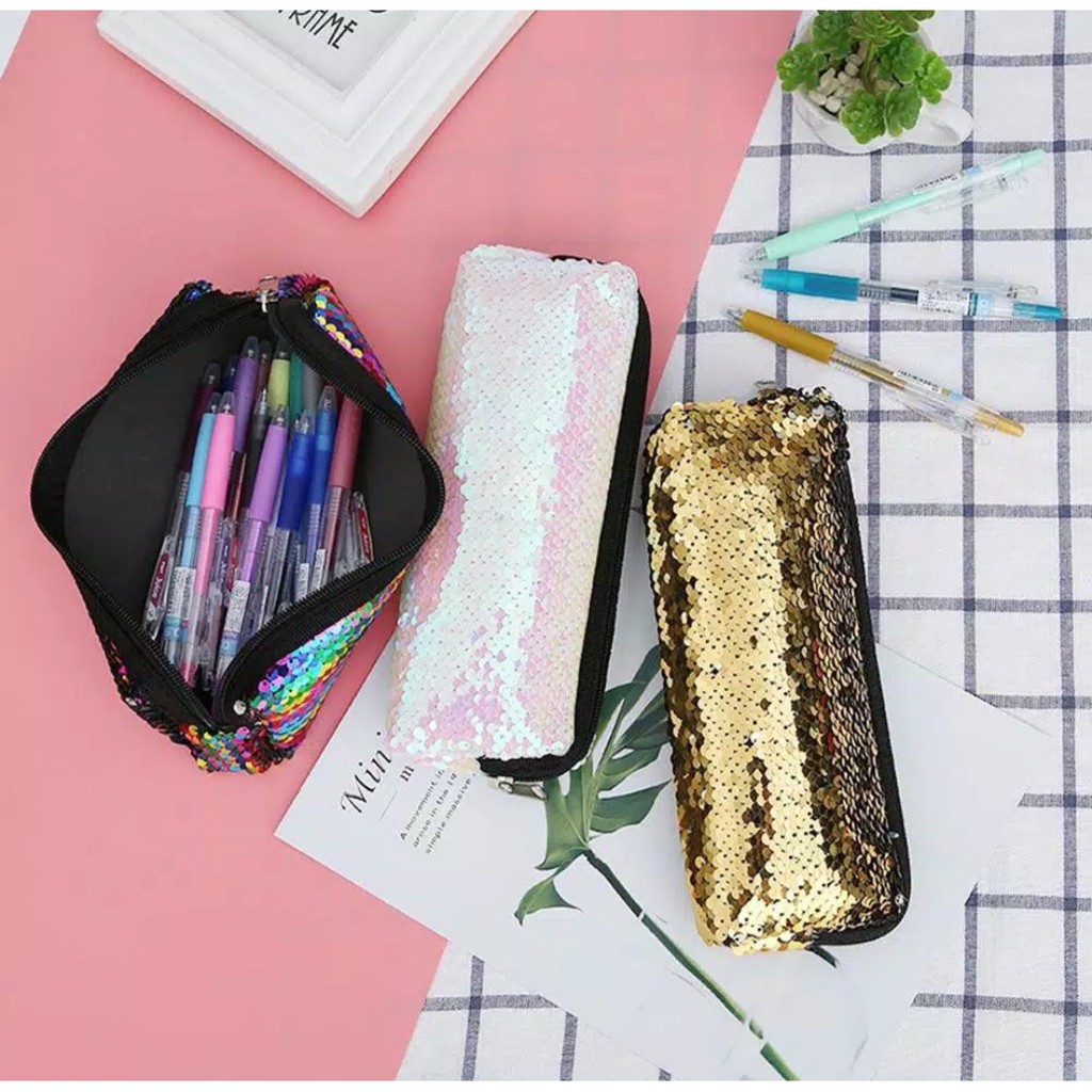 

Kotak Pensil Hologram Glitter | Tas Kosmetik Sequin warna Warni