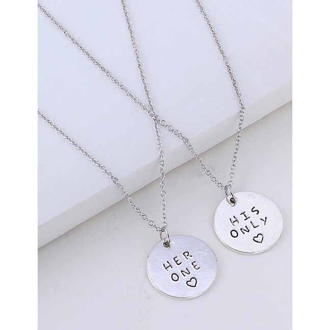 LRC Kalung Fashion Silver Her One His Only Necklace F40709