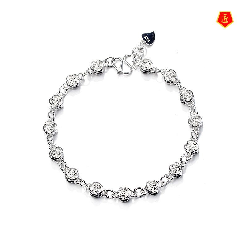 [Ready Stock]Women's Simple Rose Silver Bracelet