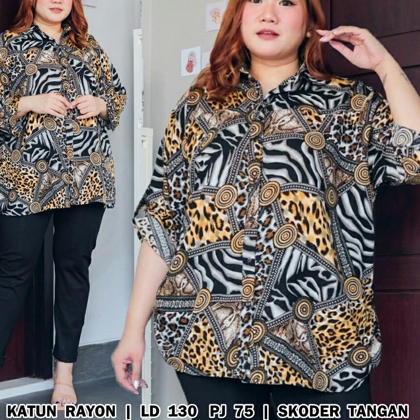 ♪ Baju Kemeja Wanita BATIK Jumbo LD 130cm Katun BIG SIZE A830 XXL XXXL Kerja kantor ibu hamil menyus
