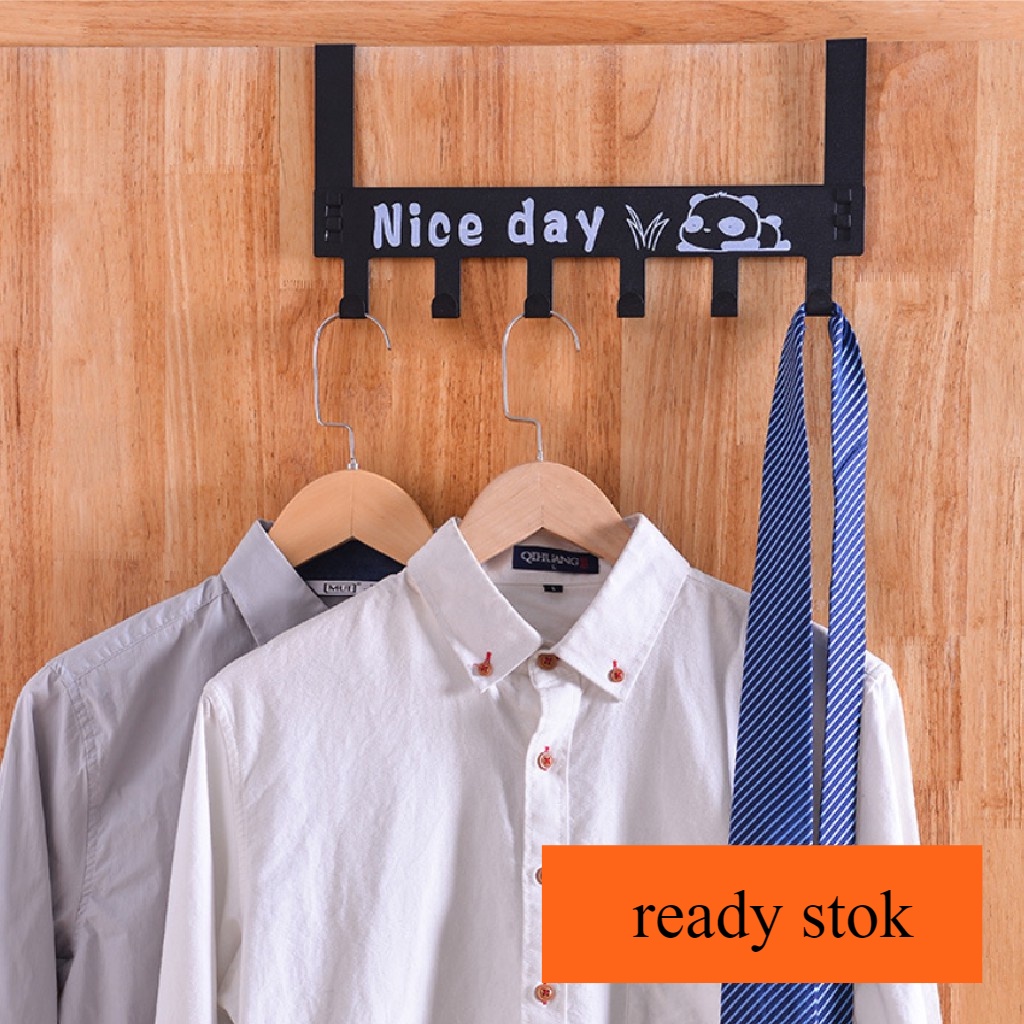 Gantungan Baju Tempel Pintu Minimalis HOOK NICE DAY Belakang Pintu Tanpa Paku Kuat 6 Kaitan Enudden