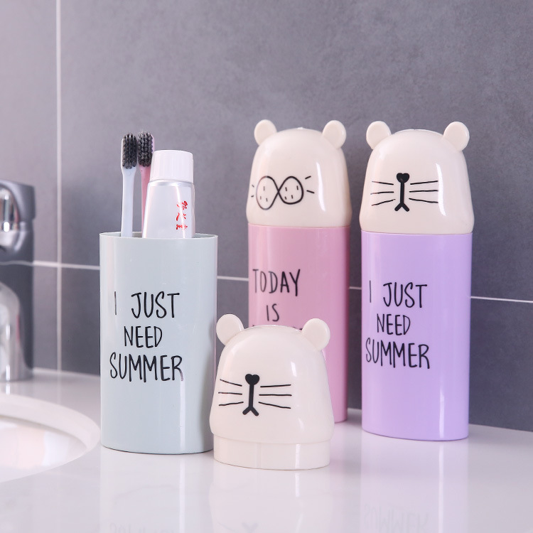 Kotak Penyimpanan Sikat Gigi Kamar Mandi Rumah Lucu Kartun Beruang Toothbrush Holder Portable Travel Cup Cover