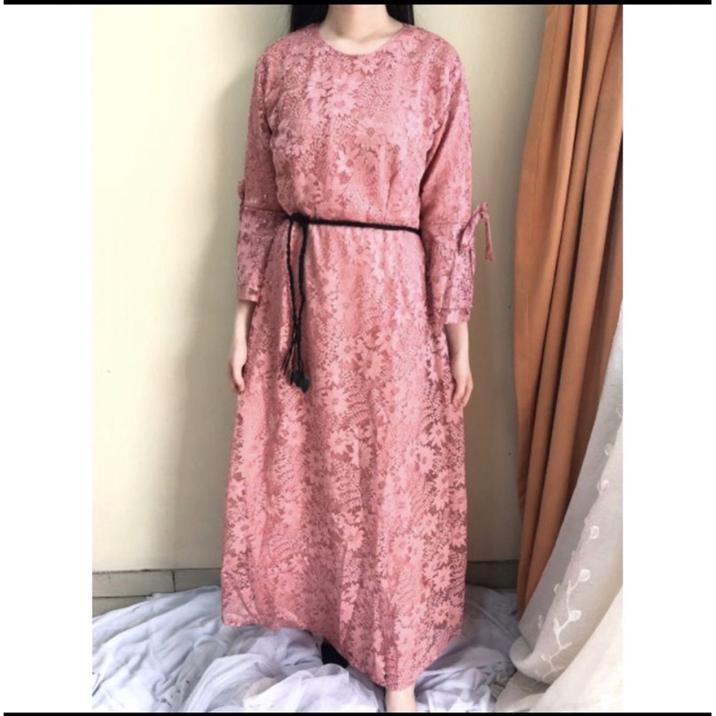 Ken-229 Long dress pesta full gamis brukat glitter baju terusan panjang free belt