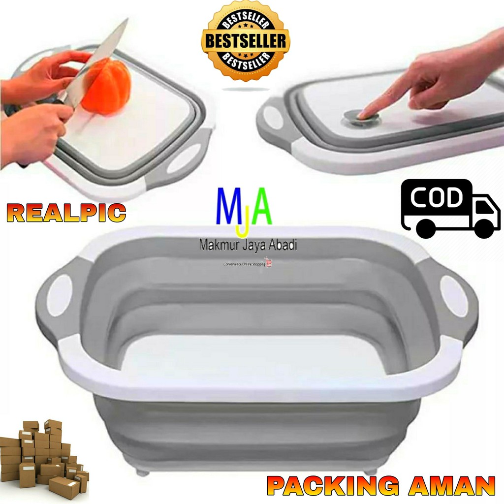 Talenan Lipat dan Baskom Multifungsi 3 In 1 Memotong Sayur /Keranjang Cuci Sayuran/ Baskom Penguras