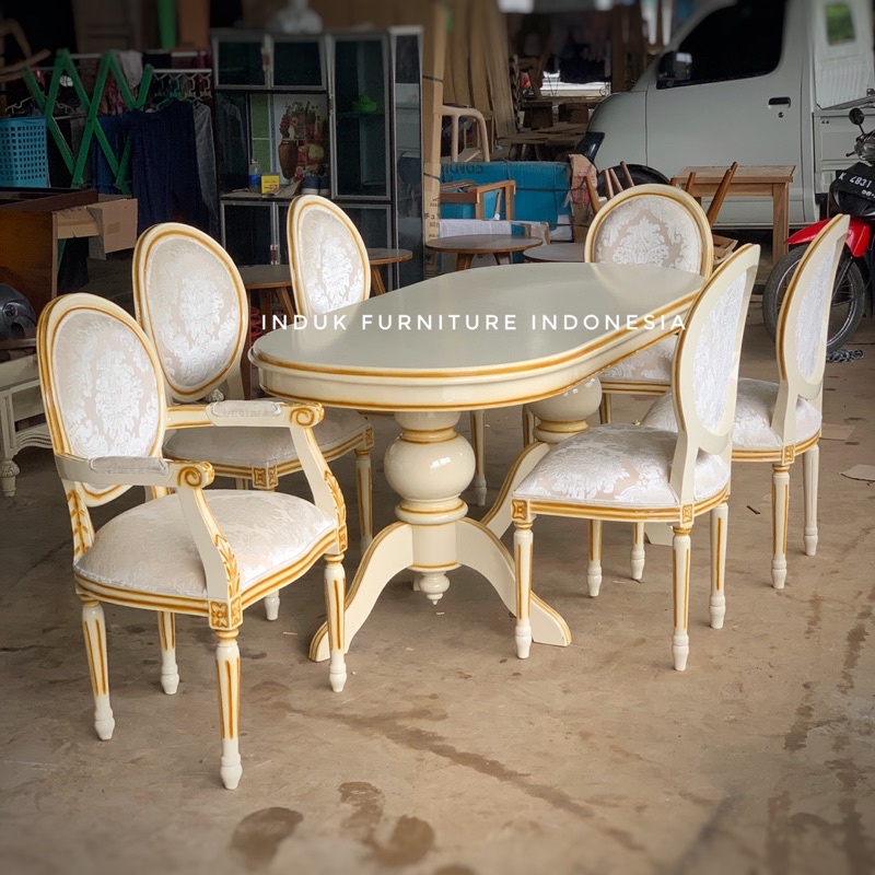 SET MEJA MAKAN 6 KURSI DUCO GLOSY.MEJA MAKAN 6 KURSI MEWAH(real pict)
