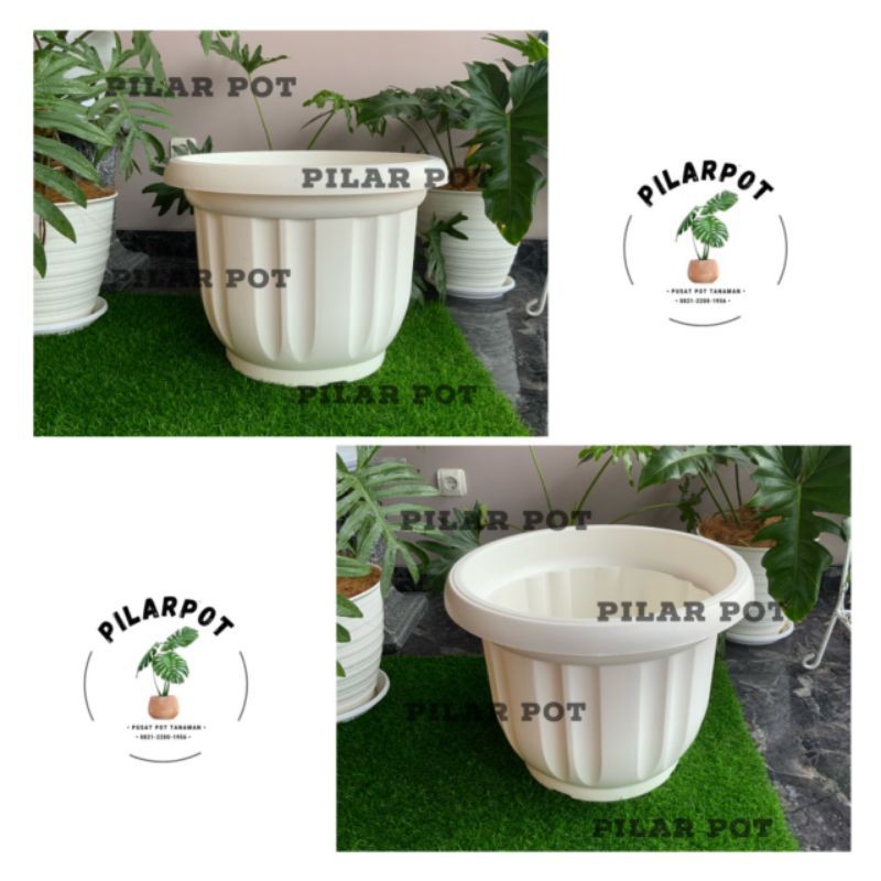 pot bunga tanaman plastik putih 50cm JUMBO PUTIH