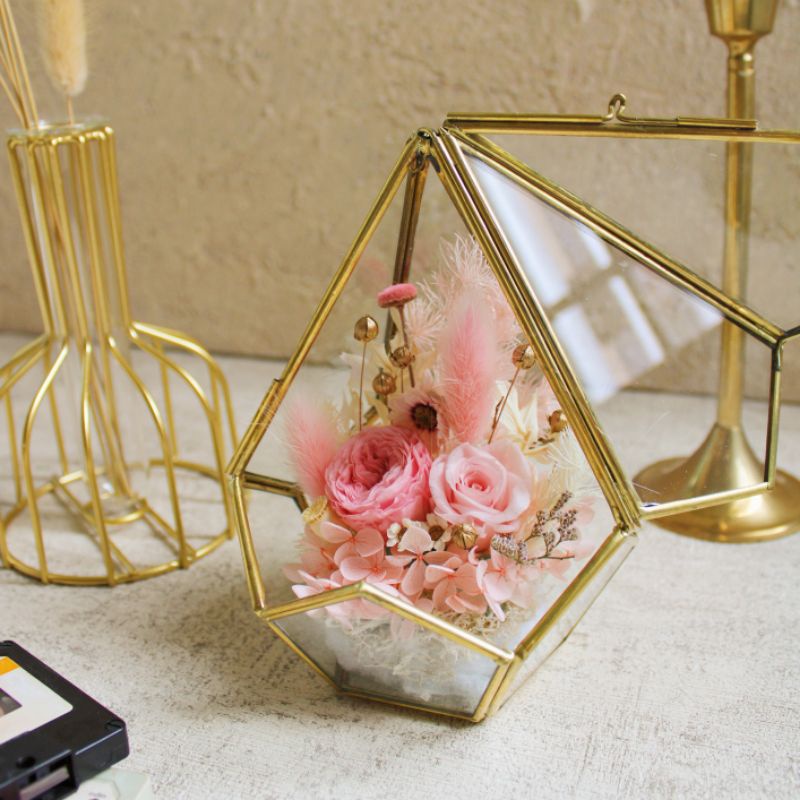 Double Rose Prism Dome / Glass Dome Cincin / Ring Bearer / Flower Dome / Hadiah Anniversary / Tempat