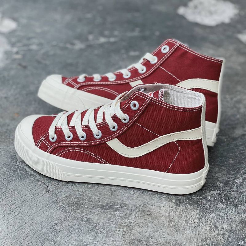 ORIGINAL VENTELA SHOES | Sepatu Ventela Public Dark Maroon High Cut | Sepatu Merk Lokal Warna Merah 