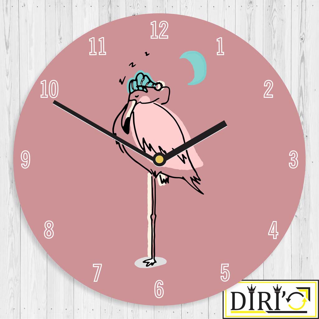 Jam Dinding Kayu Flamingo Unik Wall Decor Shabby Chic Hiasan Rumah Minimalis-Burgundy Flamingo