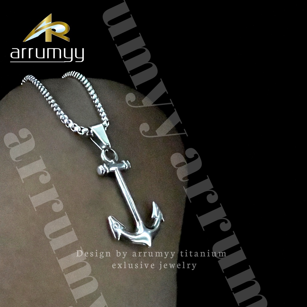 ARRUMYY ORIGINAL liontin jangkar titanium silver asli anti karat