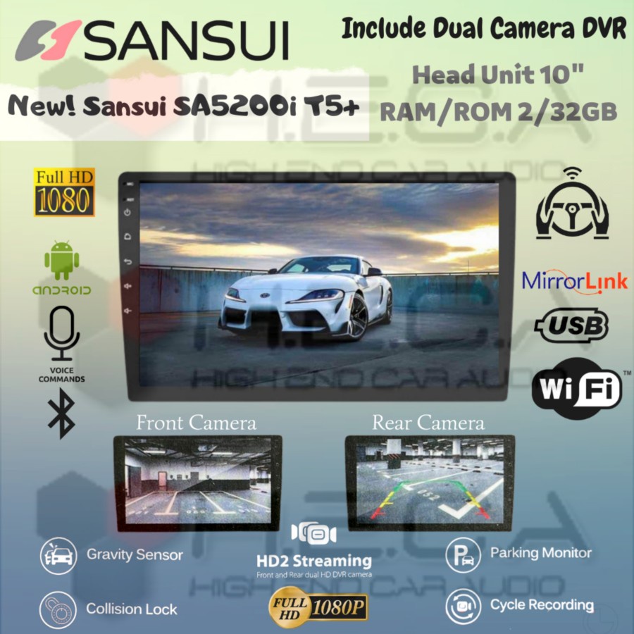 SANSUI SA-5200i T5 Android 10" Inch Head Unit + Dual Camera DVR CCTV