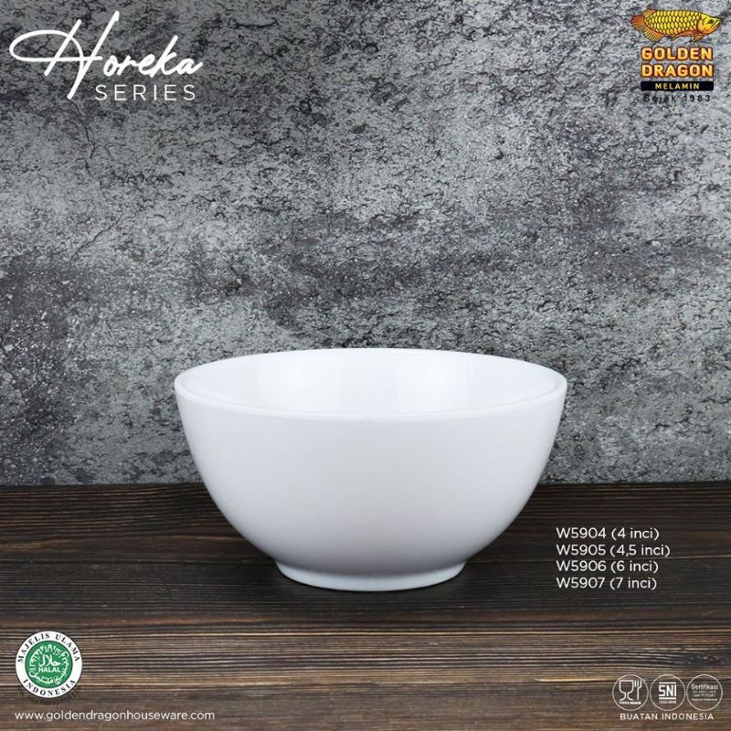 W5906 Mangkok Sup 6inch Putih Horeka Melamine Premium Golden Dragon