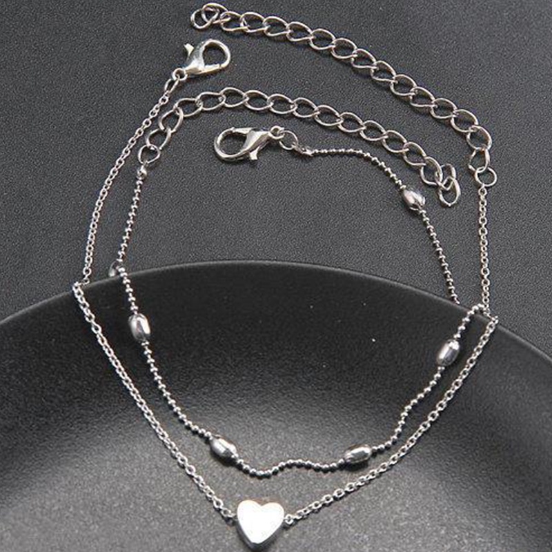 Fashion Gaya Liburan Pantai Eropa Dan Amerika Double-Layer Love Anklet Ladies Jewelry