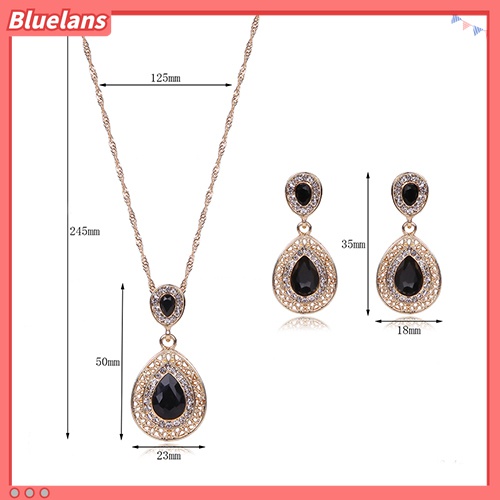 Set Perhiasan Kalung Anting Stud Liontin Waterdrop Aksen Berlian Imitasi Untuk Wanita