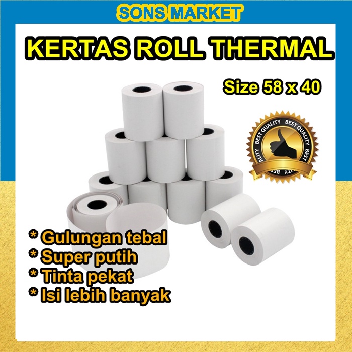 

58 X 40 MM Kertas Struck Printer Thermal TEBAL 58x40mm ISI 10 Roll