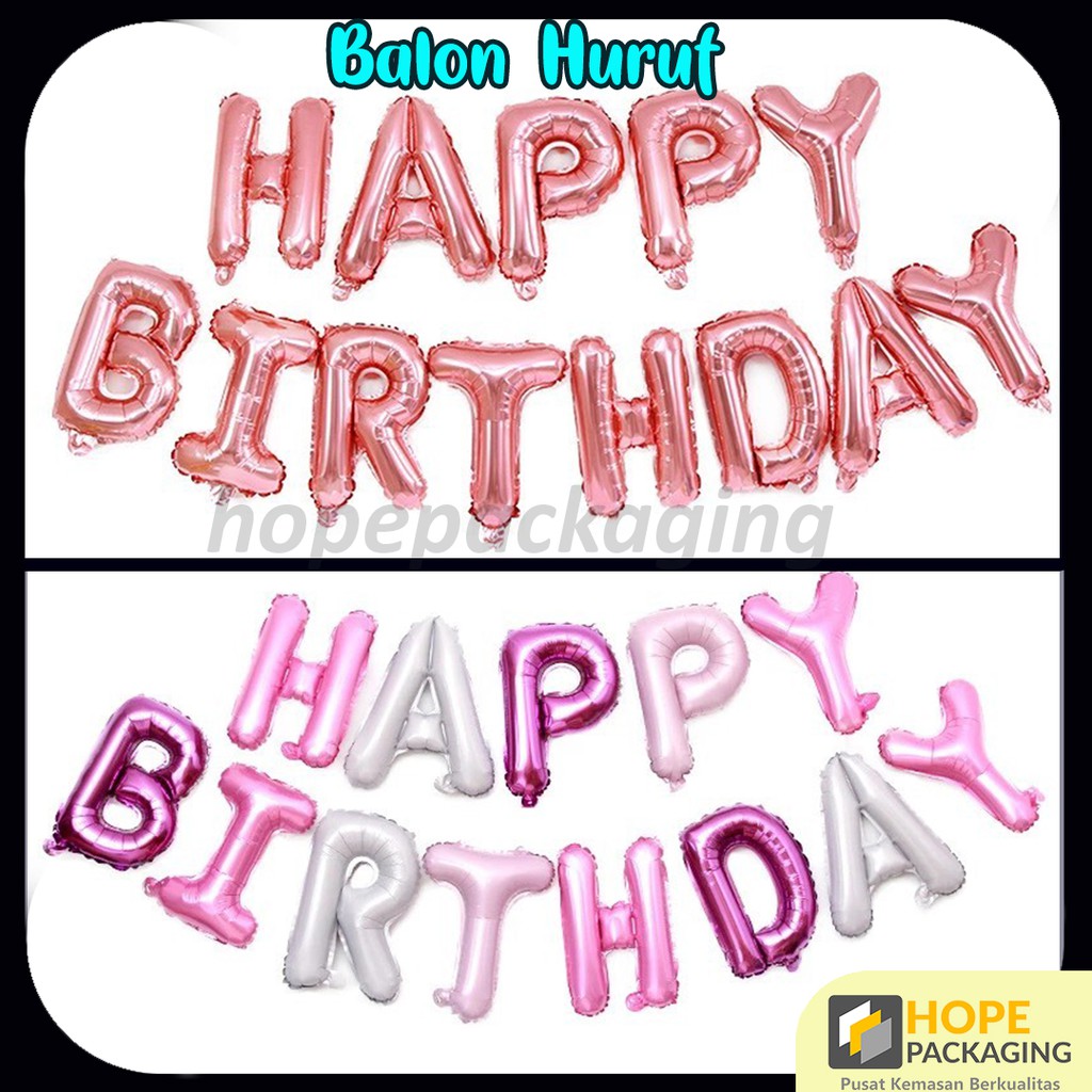 Paket Balon Huruf 40cm isi 1 Set Happy Birthday import / balon ulang tahun / balon foil ultah warna warni