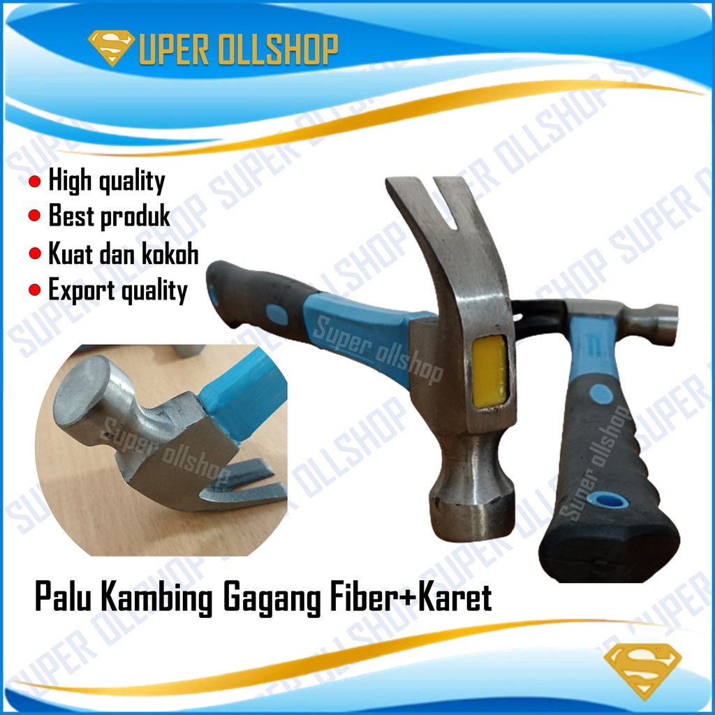 Palu Besi Kambing Martil Gagang Fiber Biru Cabut Paku Claw Hammer Murah Kecil Besar