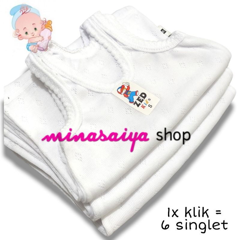 ZED KIDS 6 pcs Kaos Dalam Singlet Bayi SNI Series Putih Uk. S - XL