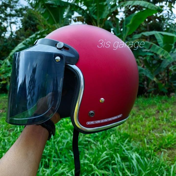 SALEE.. HELM BOGO DEWASA HELEM BOGO CLASSIC HELM BOGO RETRO PRIA WANITA KACA DATAR SNI