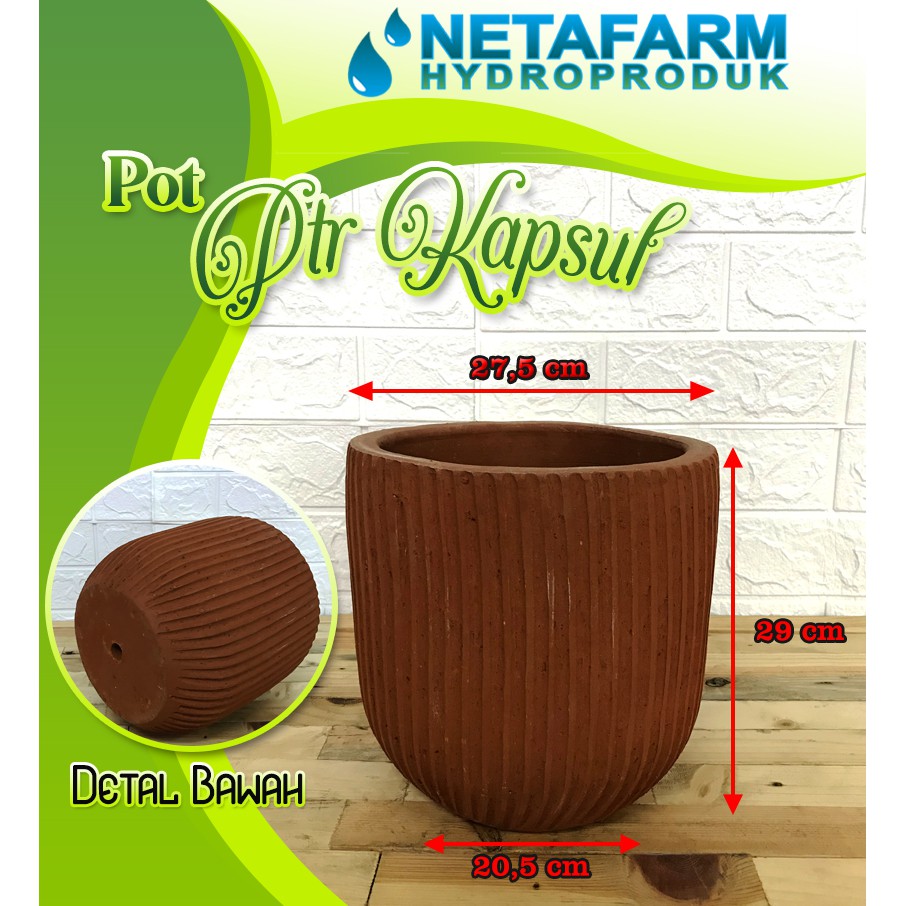 Pot Gerabah Terracotta / PTR KAPSUL Garis Lurus XL (D = 27,5 T = 29)