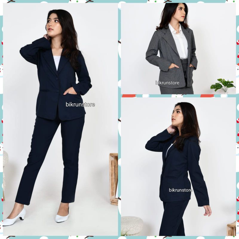 Outer Jas Kerja Kantor Formal Wanita Hitam Jumbo Lengan Panjang Bikrunstore O6L7 Blazer kekinian kar