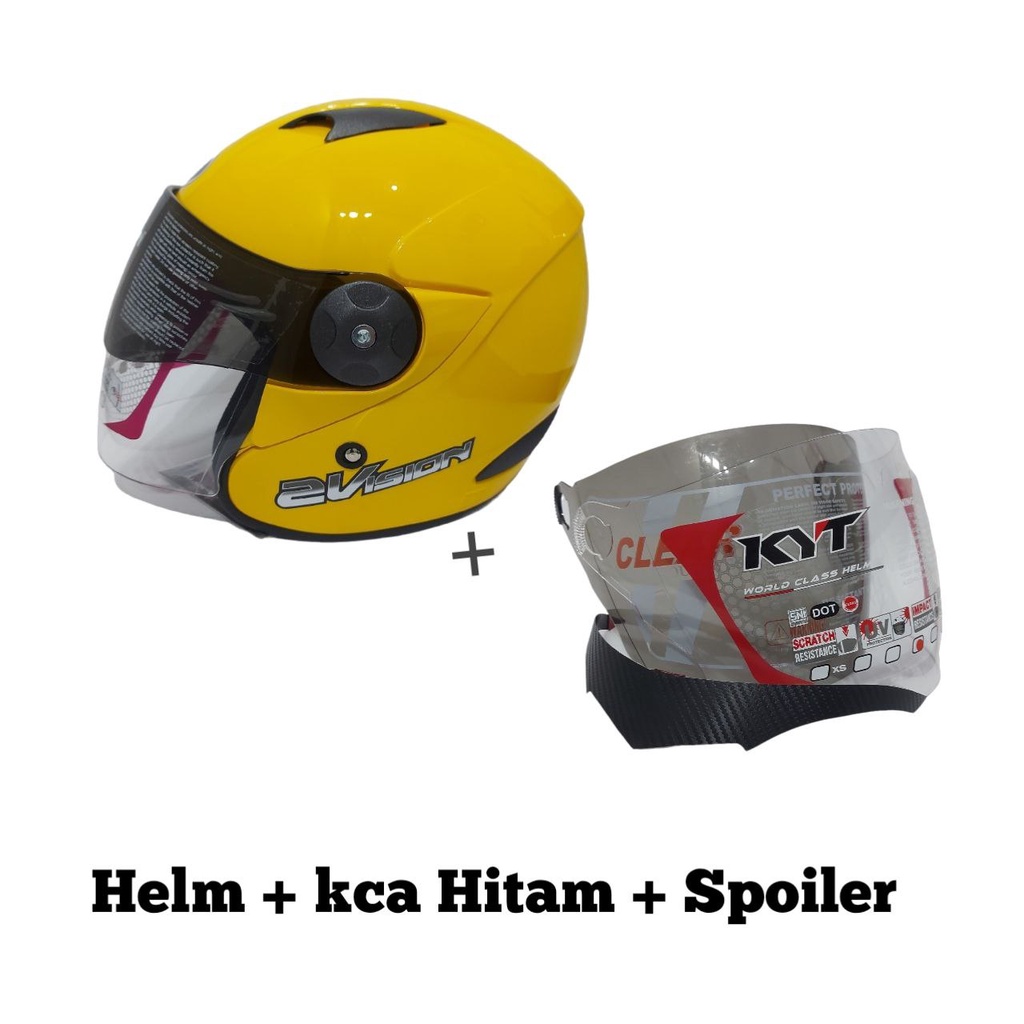 Helm kyt 2 vision solid yellow kuning Full set kaca dengan spolier-3