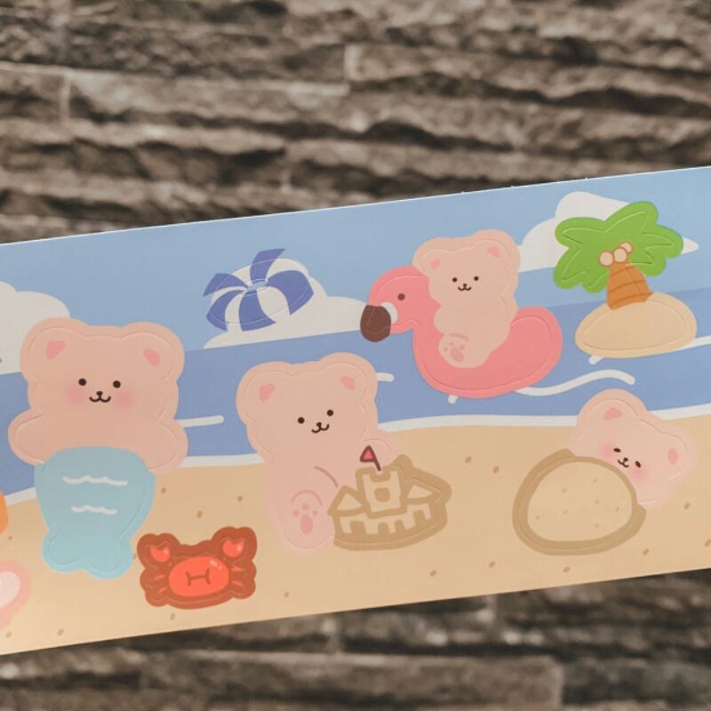 

1 pcs furry bear sticker pack / stiker boneka beruang pantai