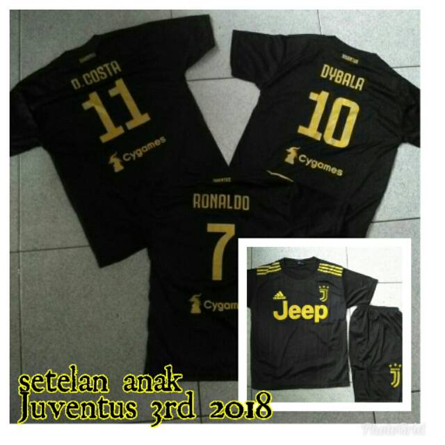 Jersey kids setelan anak Juventus 3rd Hitam Ronaldo Dybala Costa 2018