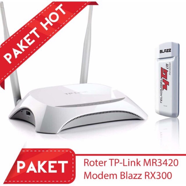 [ PAKET INTERNET MURAH ] TP-LINK TL-MR3420 2 antena + MODEM USB 4G blazz Mini RX300 untuk CCTV