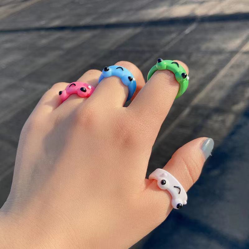 [ Fashion Simple Frog Chick Ring Candy Color  Resin Rings Smooth Fine Thin Finger Ring Gifts Jewelry For Girl Friends ]