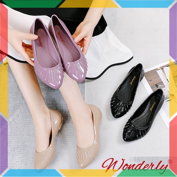 L595 Sepatu Jelly Wanita Glosy Flat Shoes Kilap Wonderly Sepatu Kerja Kuliah Cewek Glossy Glanzton