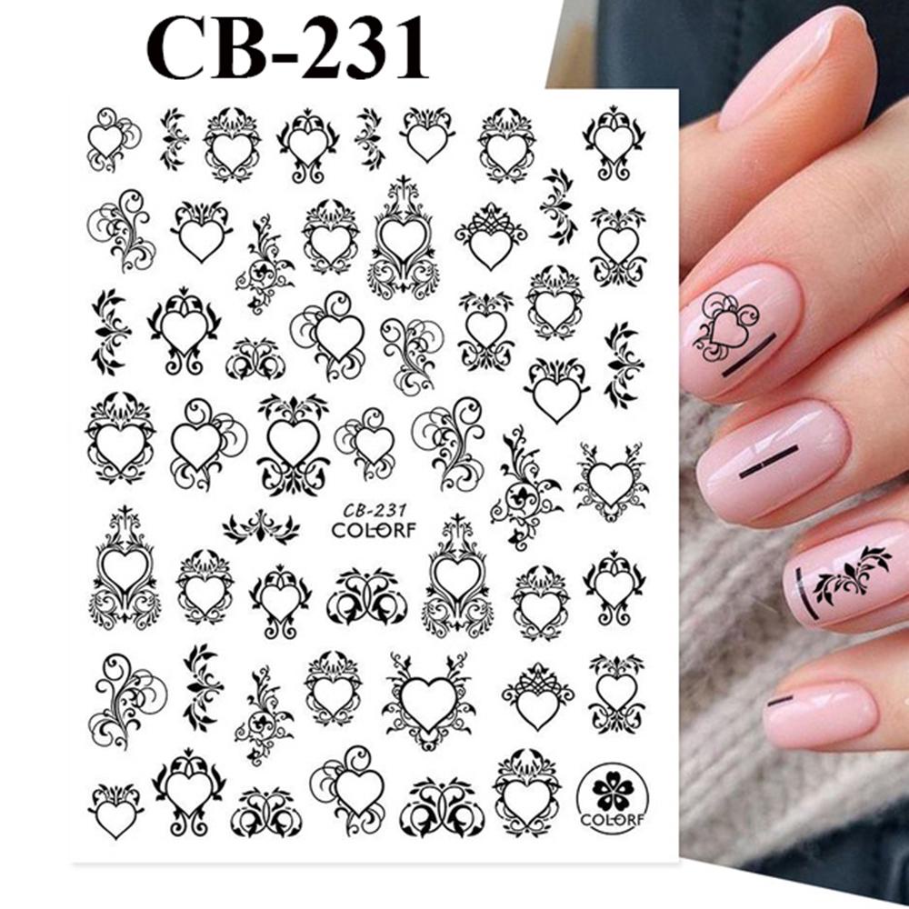R-flower Stiker Kuku Valentine Love Geometris 3D Hitam