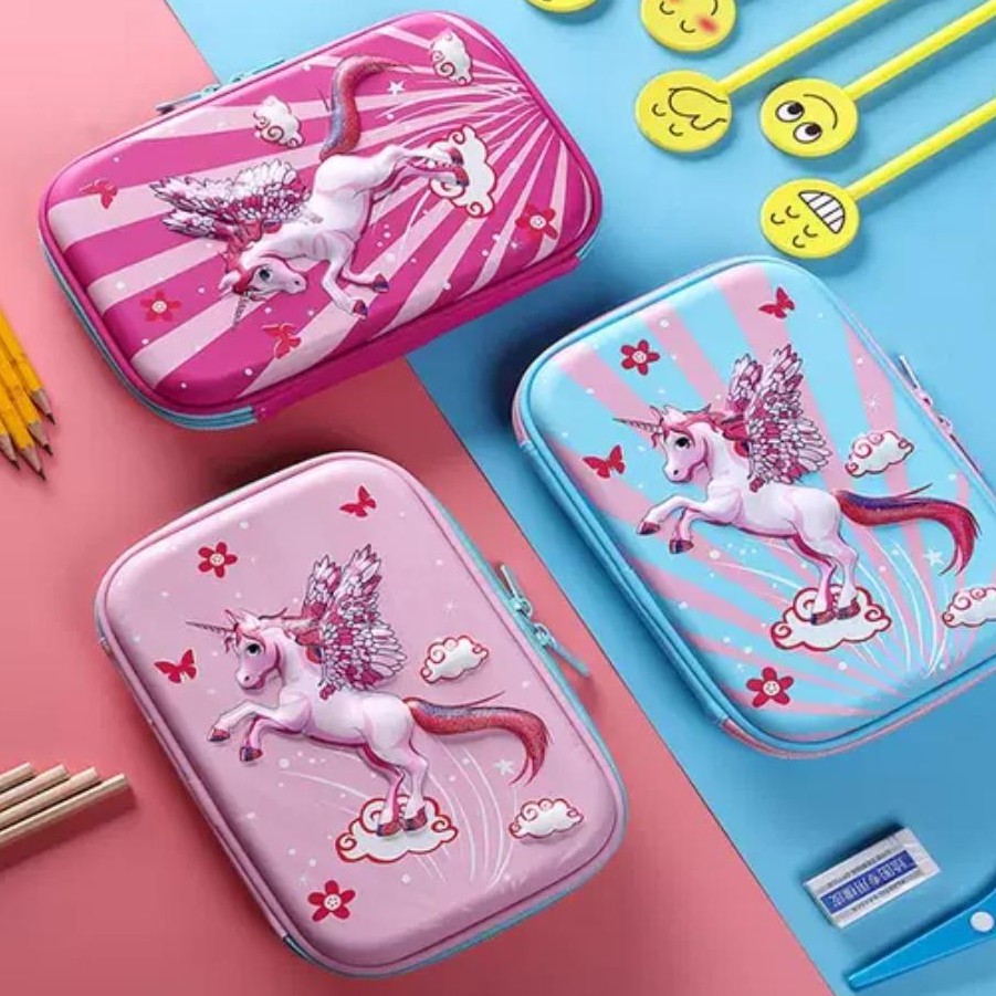 Tempat Pensil Unicorn 3D timbul Kotak Pensil Anak  Emboss 6D Karakter Kualitas Premium Kotak Pensil Unicorn