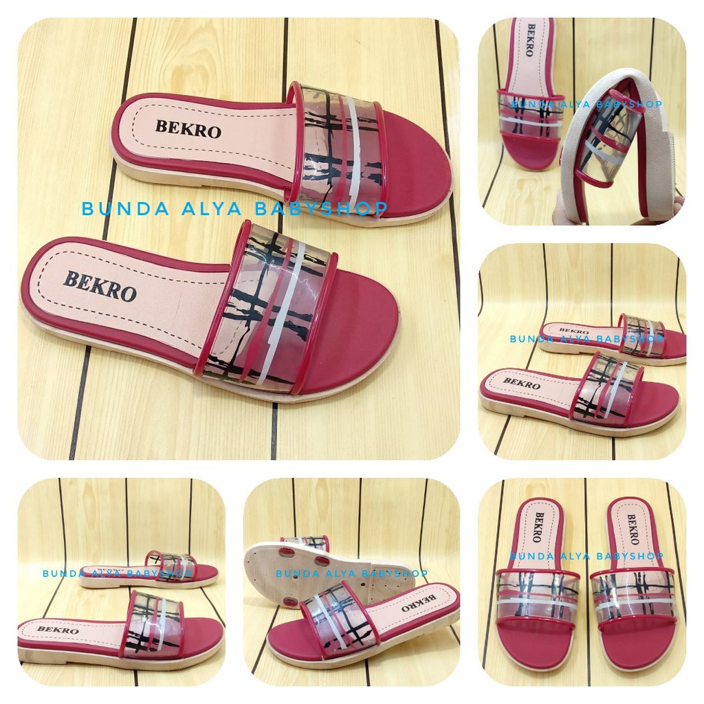 Sandal Wanita Slop MERAH Kotak Size 36 - 40  - Sendal Slop Wanita Alas Karet BEKRO - Sendal Perempuan SALE