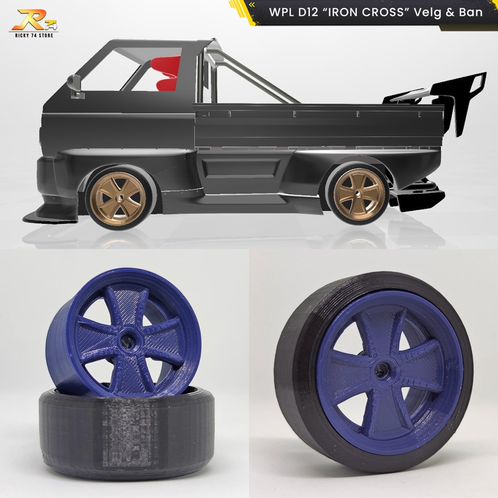 WPL D12 Velg Iron Cross - Velg dan Ban 1 Set RC Drift 3D Print WPL D12