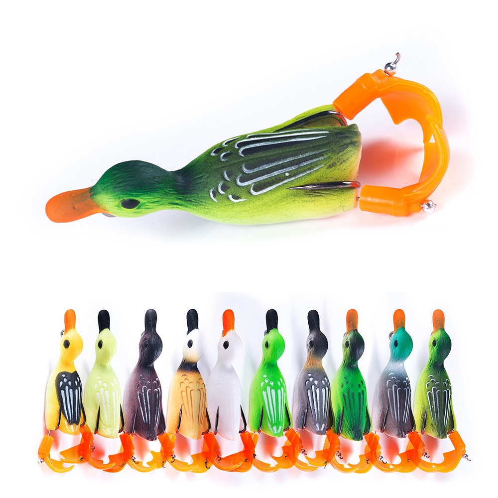 Hengjia 1pc Umpan Pancing Plastik Tiruan Bentuk Bebek Bermata 3d Eyes Rotasi Fishing bait 8.5cm/11.5g Propeller Flipper Duck Fishing Lure Umpan Buatan 10 Warna Kaki Berputar Katak Sinar Ducking Frog Lure