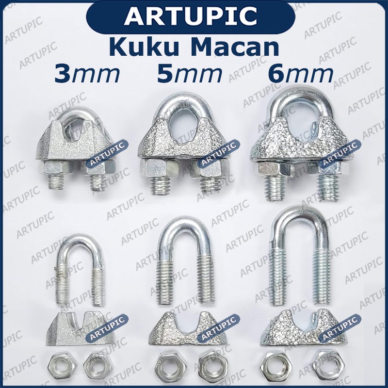 Kuku Macan 5 mm Klem Seling Wire Clip Clamp Tali Kawat Baja Kabel Seling Sling 5mm