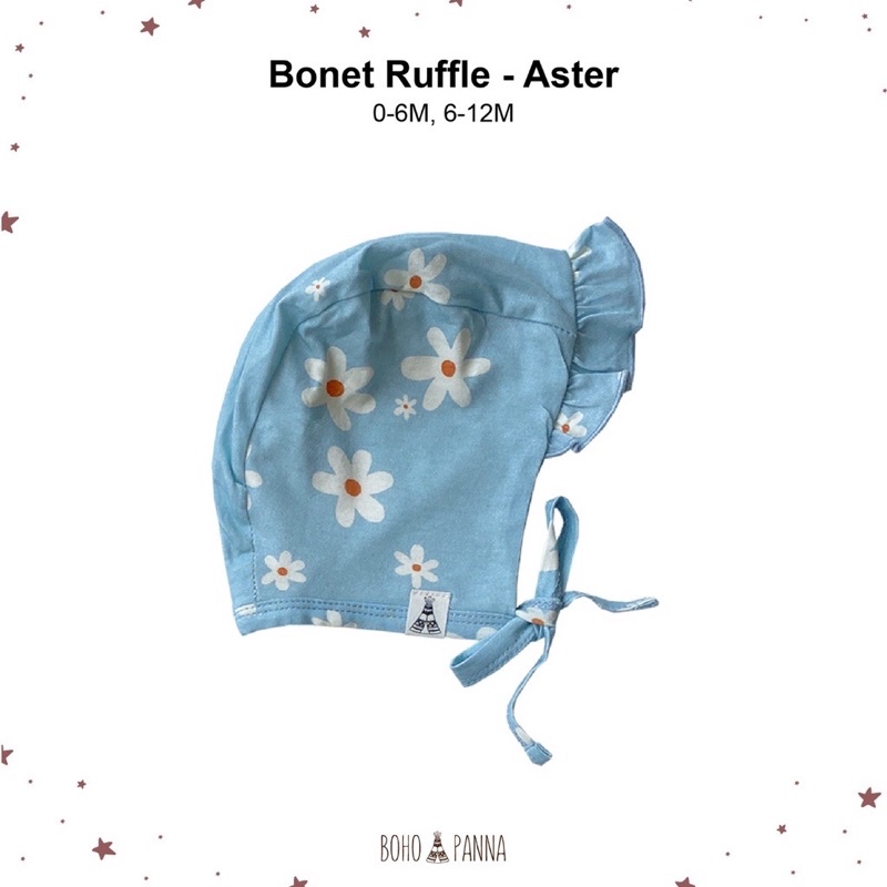 BOHOBABY / BOHOPANNA RUFFLE BONET PRINT printed motif bonnet topi anak bayi perempuan-ASTER
