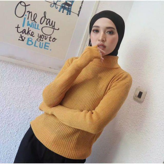 SN - TURTLENECK/LONGNECK sweater rajut wanita ribbed-Mustard
