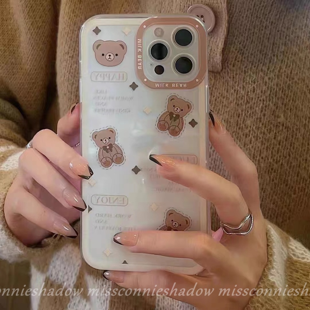 IPHONE Casing Ponsel Beruang Boneka Lucu Bening Kompatibel Untuk Iphone11 13 12 14 Pro Max6 6s 7 8 Plus XR 14Plus X XS Max SE Soft Back Cover