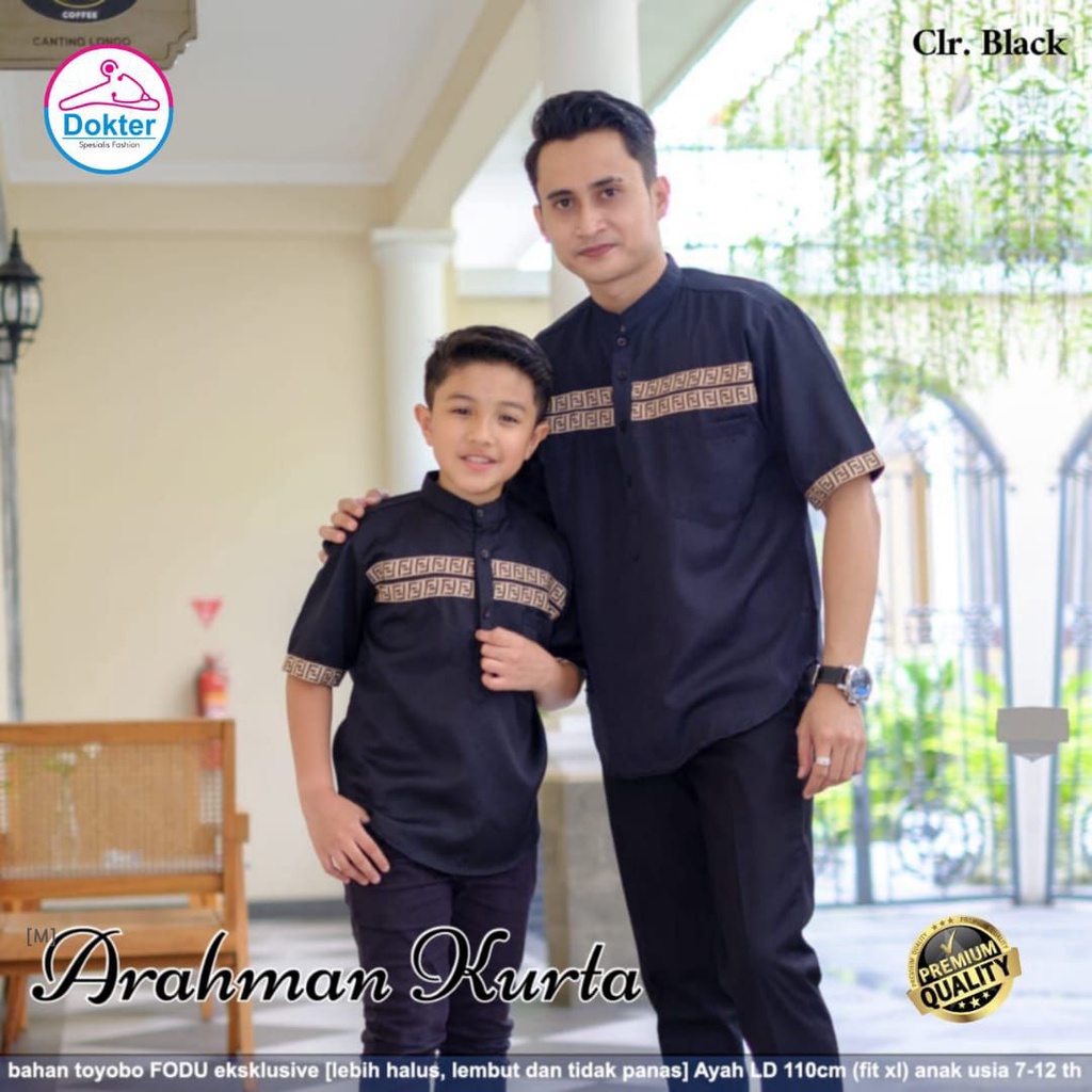 Koko Kurta Dewasa FF Pria Lengan Pendek / Koko Couple Ayah dan Anak Katun Toyobo Import Fit to XXL / Koko Kurta Pakistan