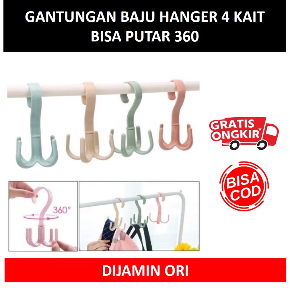 Gantungan Baju Hanger 4 Kait Serbaguna Bisa Putar 360 Derajat