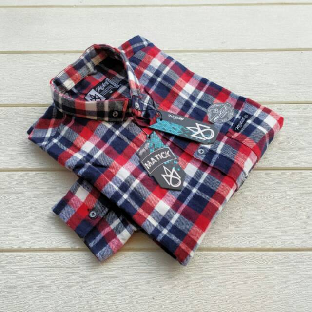 (KHUSUS ECER) Kemeja flanel Original MATICK kotak merah putih navi